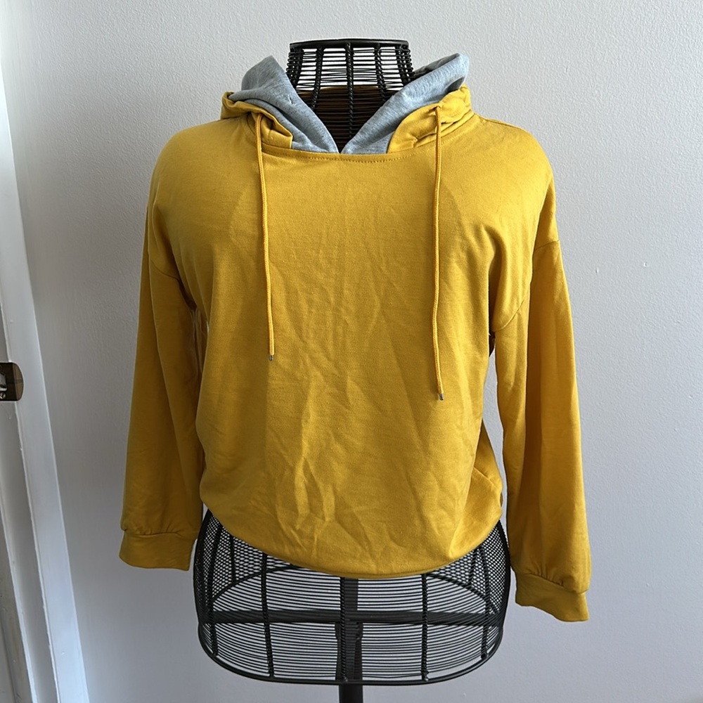 Yellow Hoodie with Gray Hood